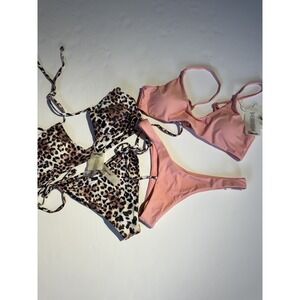 2 Set Bikini 2 Pcs Women's Swimsuit Sexy Pink And  Animal Print Size Small